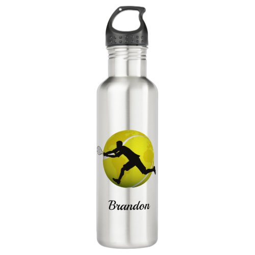 Boys Tennis Planet Ball  Player His Name Kids   Stainless Steel Water Bottle