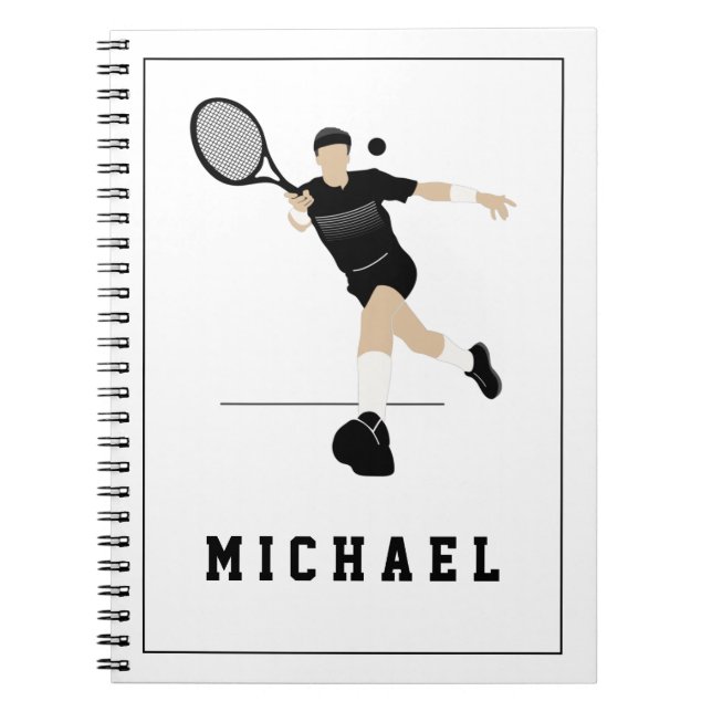 Boys Tennis Player Hitting Forehand & Kids Name    Notebook (Front)
