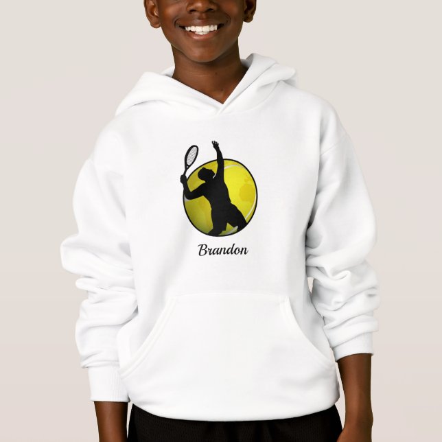 Boys Tennis World Ball & Player His Name Kids Fun Hoodie (Front)
