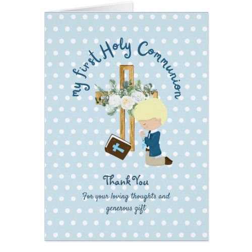 BOYS Thank You Holy Communion Card _ Blond