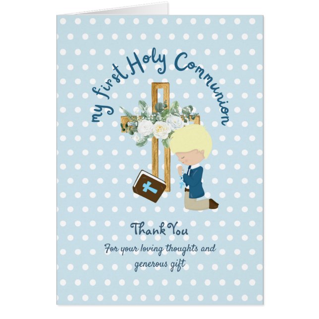 BOY'S Thank You Holy Communion Card - Blond (Front)