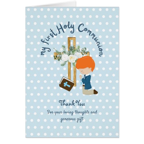 BOYS Thank You Holy Communion Card _ Red Hair