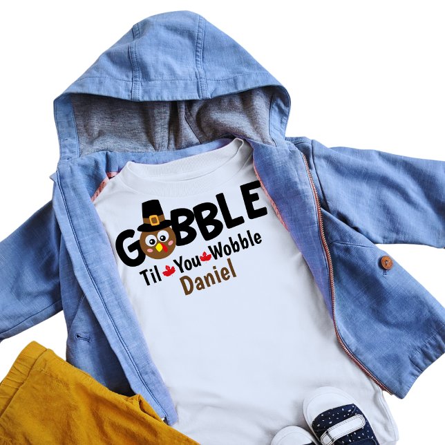 Boys Thanksgiving Cute Turkey Gobble Name Baby T-Shirt (Creator Uploaded)