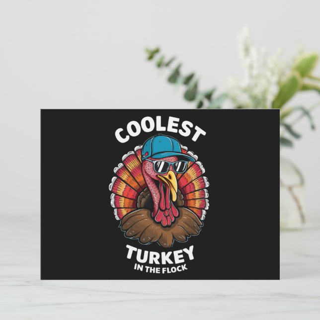 Boys Thanksgiving Kids Coolest Turkey In The Flock Holiday Card (Standing Front)