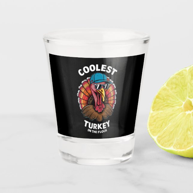 Boys Thanksgiving Kids Coolest Turkey In The Flock Shot Glass (Front)