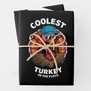 Boys Thanksgiving Kids Coolest Turkey In The Flock Wrapping Paper Sheets