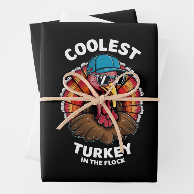 Boys Thanksgiving Kids Coolest Turkey In The Flock Wrapping Paper Sheets (In situ)