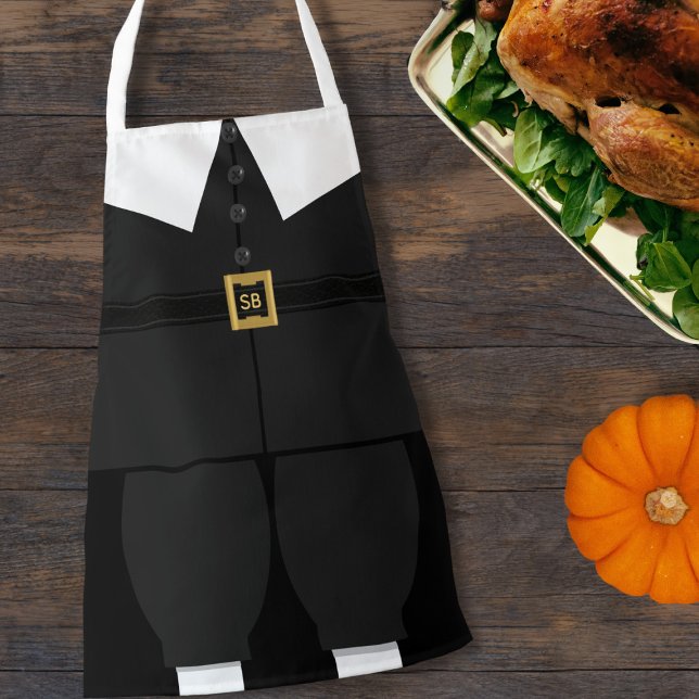 Boys Thanksgiving Pilgrim Outfit Costume Apron (Bonus points if you pair it with a buckle hat. Happy cooking! Just add your initials)