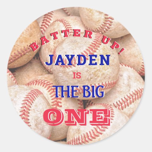 Boys The Big One Baseball 1st Birthday Thank You Classic Round Sticker