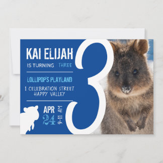 Boys Third Birthday Blue Quokka Australia Photo Invitation