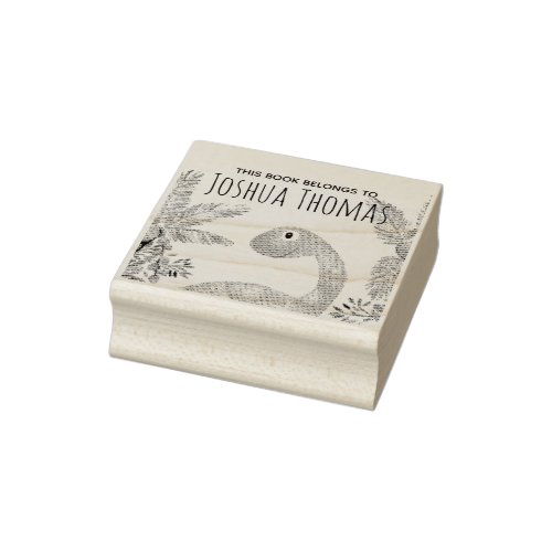 Boys This Book Belongs Blue Dinosaur and Name Kids Rubber Stamp