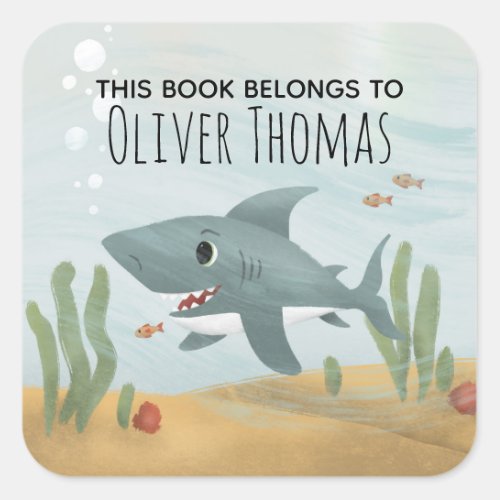 Boys This Book Belongs Blue Shark Kids Bookplate