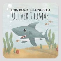 Boys "This Book Belongs" Blue Shark Kids Bookplate