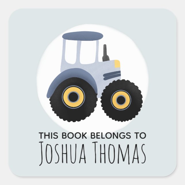 Boys This Book Belongs Blue Tractor Kids Bookplate (Front)