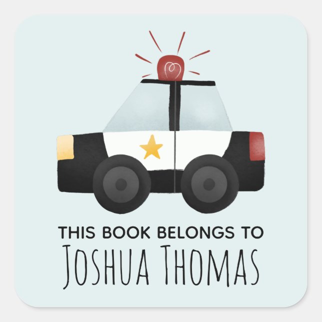 Boys This Book Belongs Police Car Kids Bookplate (Front)