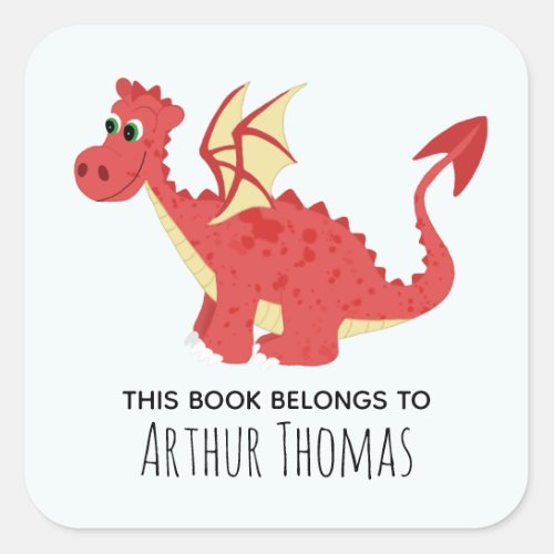 Boys This Book Belongs Welsh Dragon  Name Kids Square Sticker