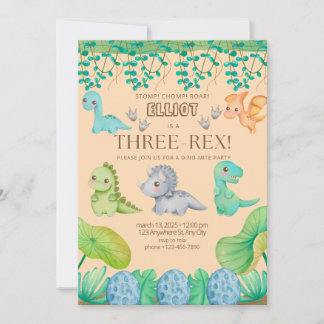Boys Three Rex Third Birthday Party Invite