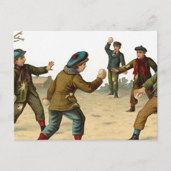 "boys Throwing Snowballs" Vintage Christmas Holiday Postcard by ChristmasVintage at Zazzle