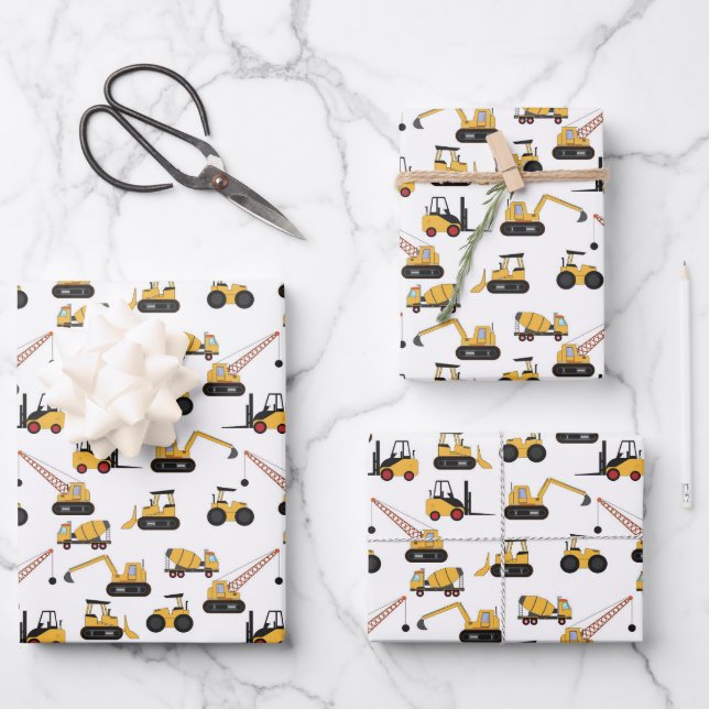 boys tiled construction party wrapping paper sheets (Front)