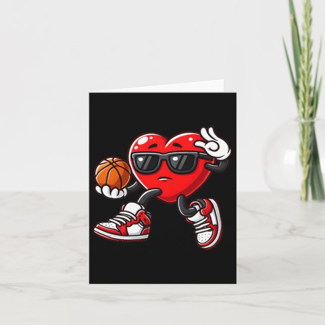 Boys Toddler Cute Heart Playing Basketball Valenti Card (Front)