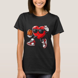 Boys Toddler Cute Heart Playing Basketball Valenti T-Shirt