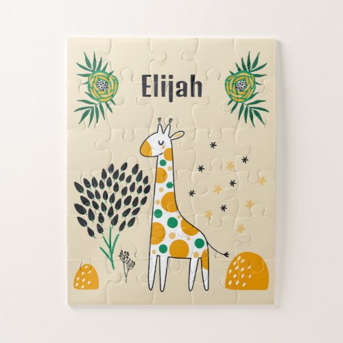 Boys Toddler Giraffe Safari Green Jungle Jigsaw Puzzle