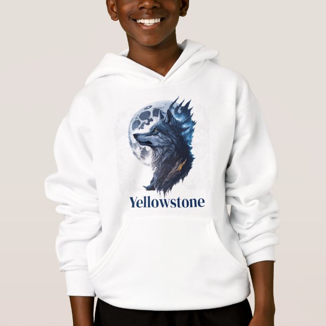 Boy's Top Hooded Sweatshirt Yellowstone Wolf (Front)