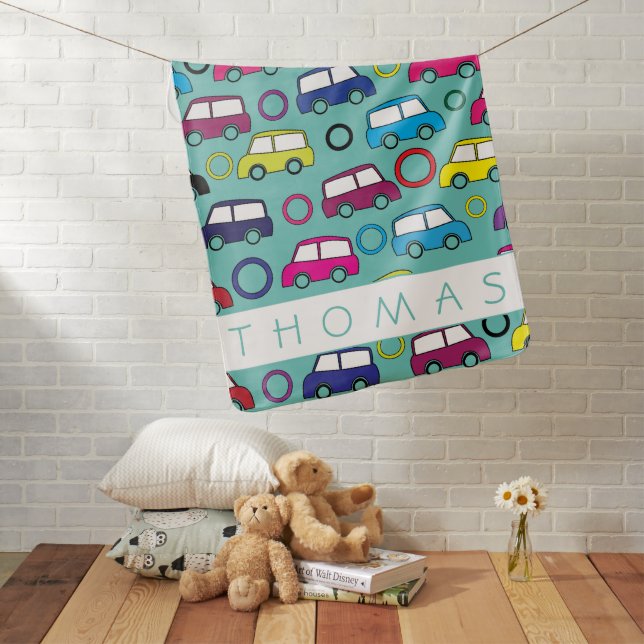 Boys Toy Car Kids Name Baby Boy Blanket (In Situ)
