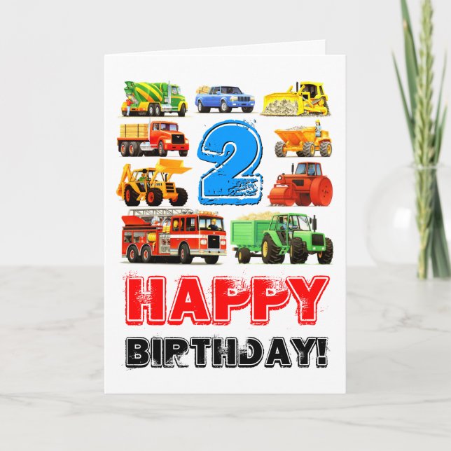 Boy's Toy Truck Happy 2nd Birthday Card (Front)