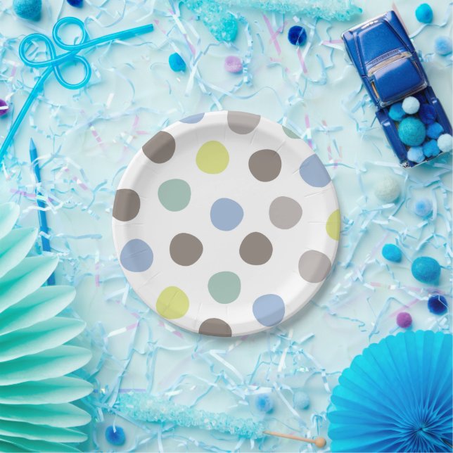 Boys Toys 1st Birthday Party Pastels Polka Dots Paper Plates (Party)