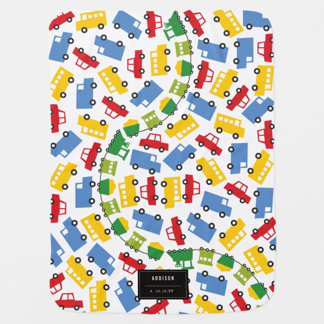 Boys Toys Car Bus Train Transport Baby Boy Blanket (Front)