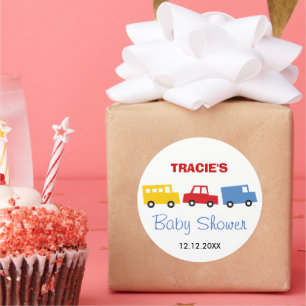 Boys Toys Colorful Fun Retro Transport Baby Shower Classic Round Sticker