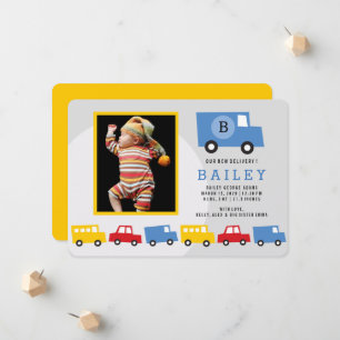 Boys Toys Colorful Transport Baby Boy Photo Birth  Announcement