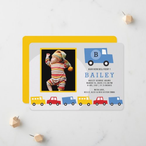 Boys Toys Colorful Transport Baby Boy Photo Birth  Announcement