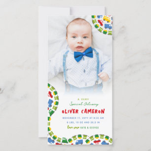 Boy's Toys Colorful Transport Baby Boy Photo Birth Announcement