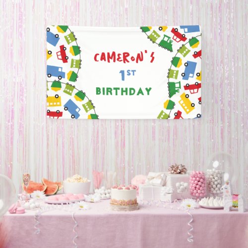 Boys Toys Colorful Transport Kids Birthday Party Banner