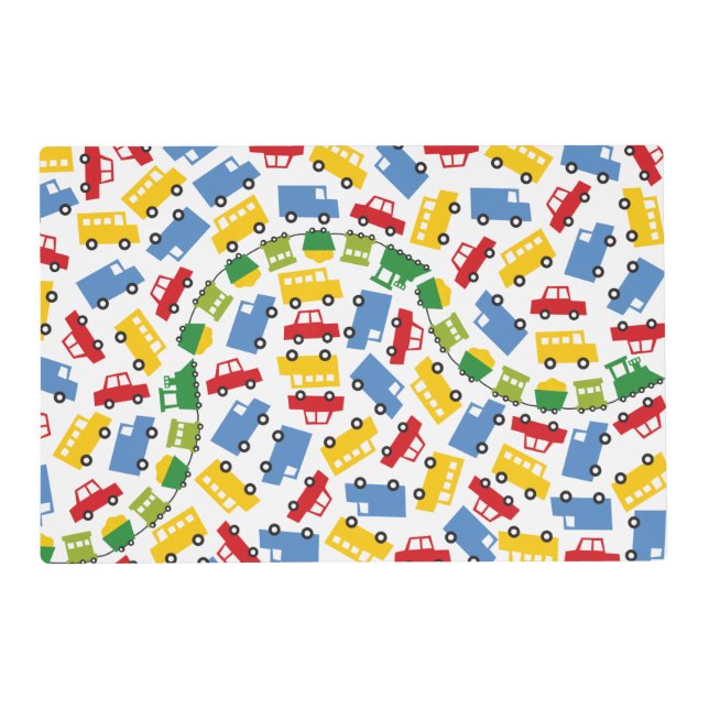 Boys Toys Colorful Transport Kid's Birthday Party Placemat (Front)