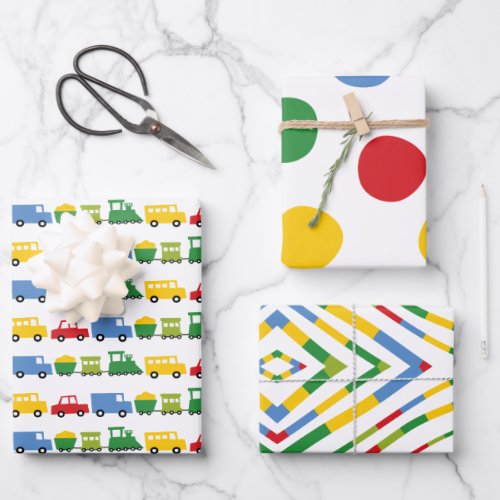 Boys Toys Colorful Transport Kids Birthday Party Wrapping Paper Sheets