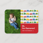 Boys Toys Colorful Transport Kid's Photo Play Date Calling Card (Front)