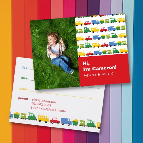 Boys Toys Colorful Transport Kids Photo Play Date Calling Card