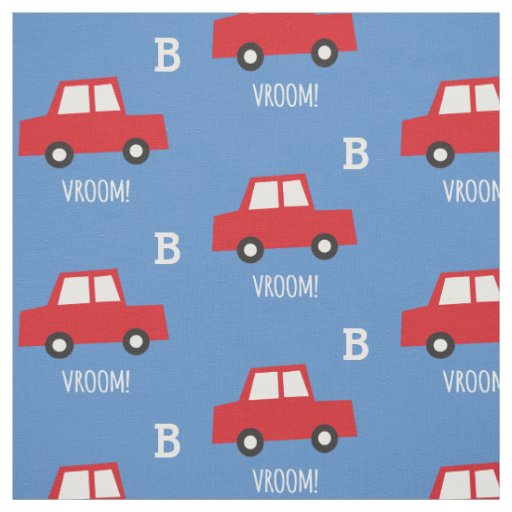 Boys Toys Cute Red Cars Vroom Monogram Kid's Name Fabric