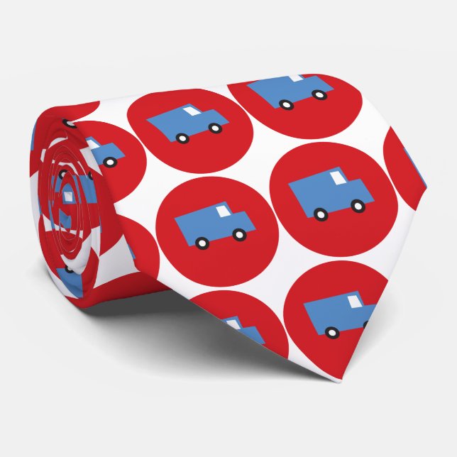 Boys Toys Fun Cute Retro Transport Blue Truck Dots Neck Tie (Rolled)
