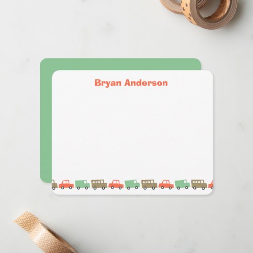 Boys Toys Fun Cute Retro Transport Kids Thank You Note Card