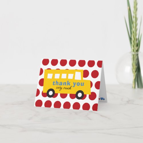 Boys Toys Fun Cute Transport Yellow Bus Red Dots Thank You Card