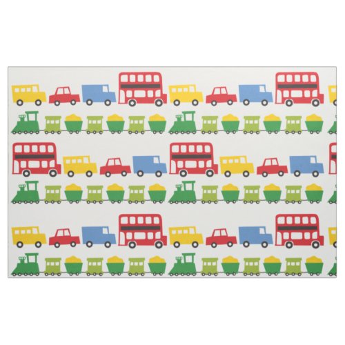 Boys Toys Fun Transport Car Red Bus Truck Train Fabric