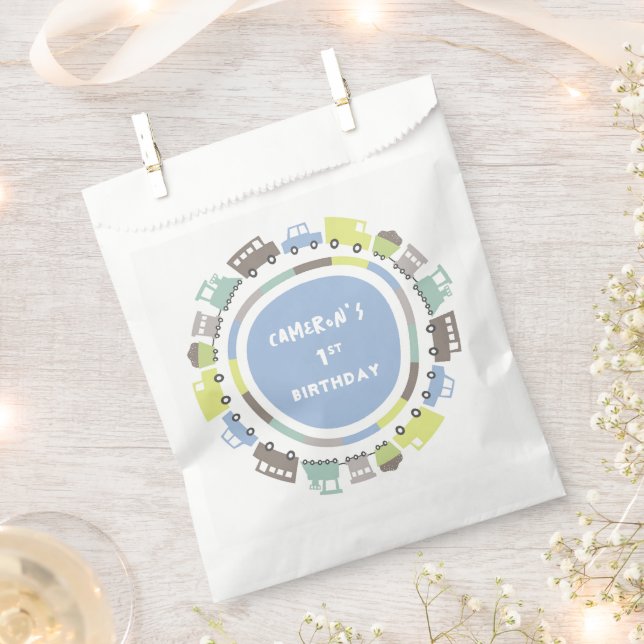 Boys Toys Pastel Blue Kid Transport Birthday Party Favor Bag (Clipped)