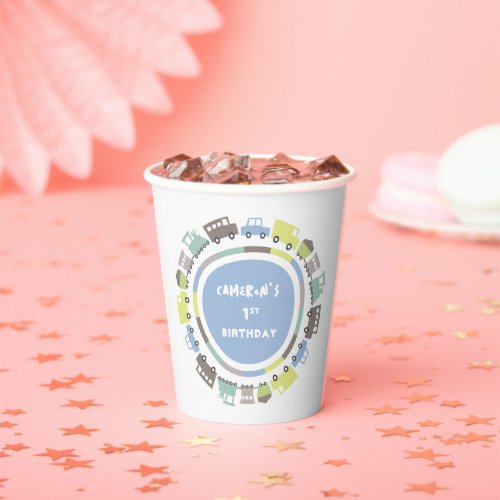 Boys Toys Pastel Blue Kid Transport Birthday Party Paper Cups