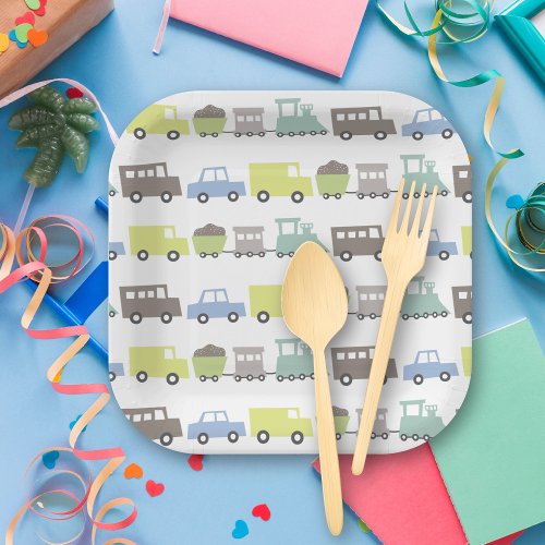 Boys Toys Pastel Blue Kid Transport Birthday Party Paper Plates