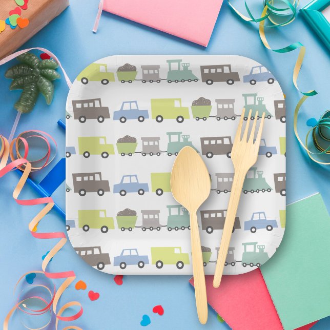 Boys Toys Pastel Blue Kid Transport Birthday Party Paper Plates (Boys Toys Pastel Blue Transport Kid's Birthday Party Paper Plates @ fatfatin_mini_me)