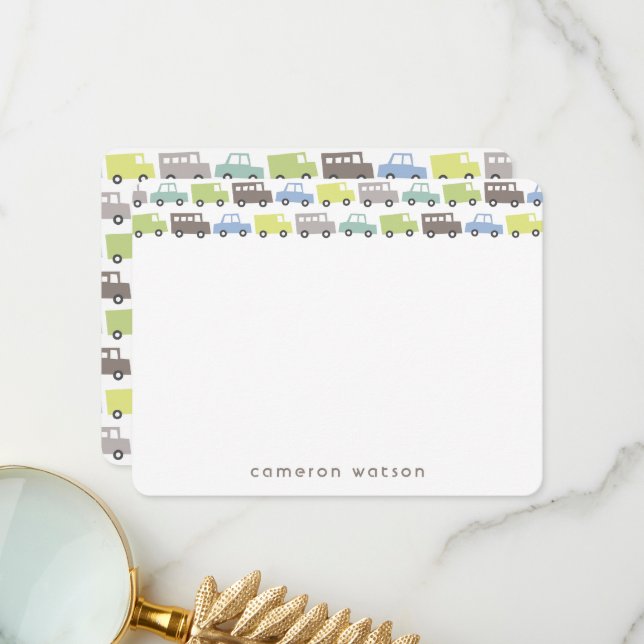 Boys Toys Pastel Blue Transport Boy Baby Shower Thank You Card (Front/Back In Situ)